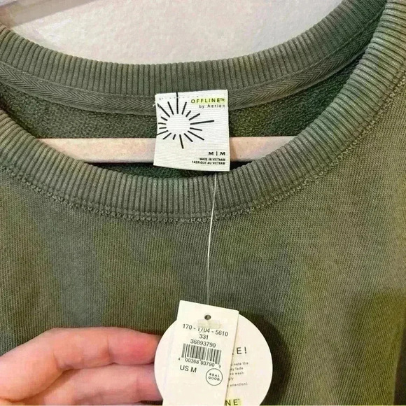 NWT Offline By Aerie Weekend Fleece Cut Out Dress Green Crewneck Size Medium - Picture 6 of 8
